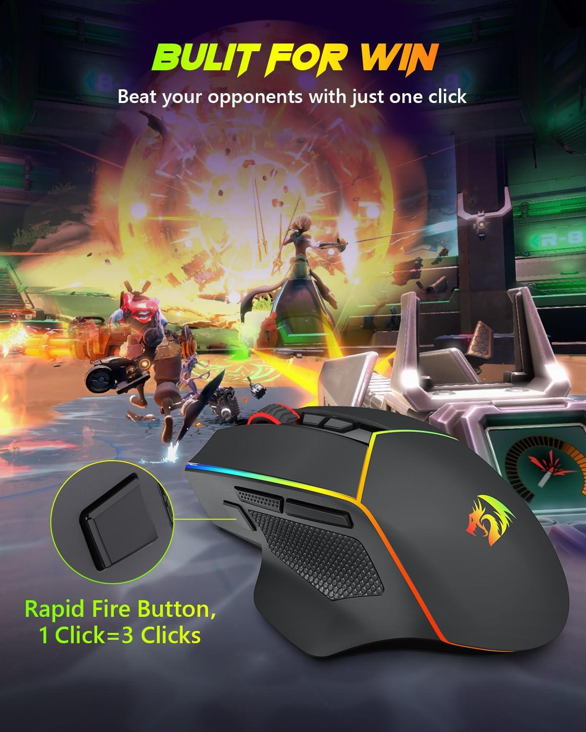 Redragon Wireless Gaming Mouse, Tri-Mode 2.4G/Usb-C/Bluetooth Ergonomic Mouse Gaming, 8000 DPI, RGB Backlit Programmable Wireless Mouse, Rechargeable, 250 Hrs for Laptop PC Mac, M814 image number 6