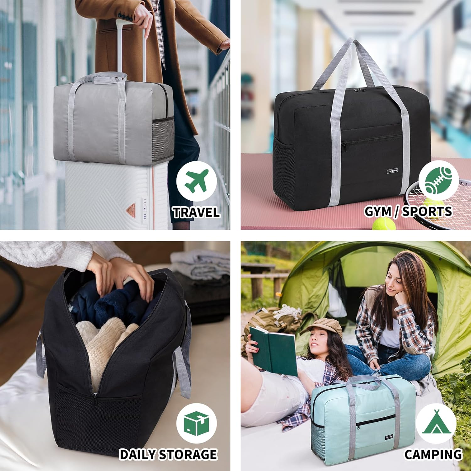 Personal Item Bag for Airlines - Foldable Travel Bag 18X14X8 Small Duffle Bag for Spirit Frontier Weekender Overnight - Green image number 4