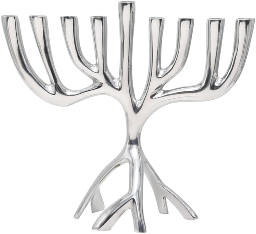 Emanuel Yair Tree of Life Hanukkah Menorah 9 Branch - 7 Inch Chanuka Chanukiah Aluminium - Modern Judaica Decor HHA-1 image number 1
