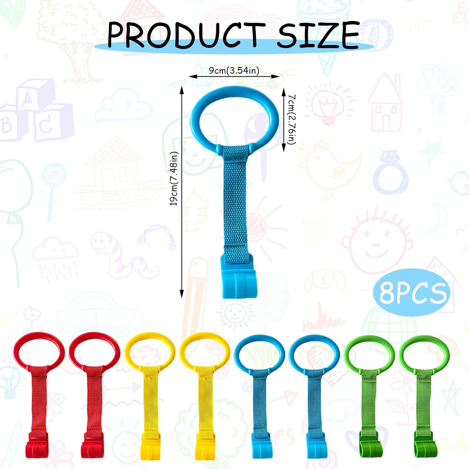 8 Pcs Baby Pull up Rings for Playpen and Crib, Toddler Stand-Up Assistant and Walking Exercise Tool, Durable Hanging Rings to Enhance Infant Development to Walk in Multiple Colour Options image number 6