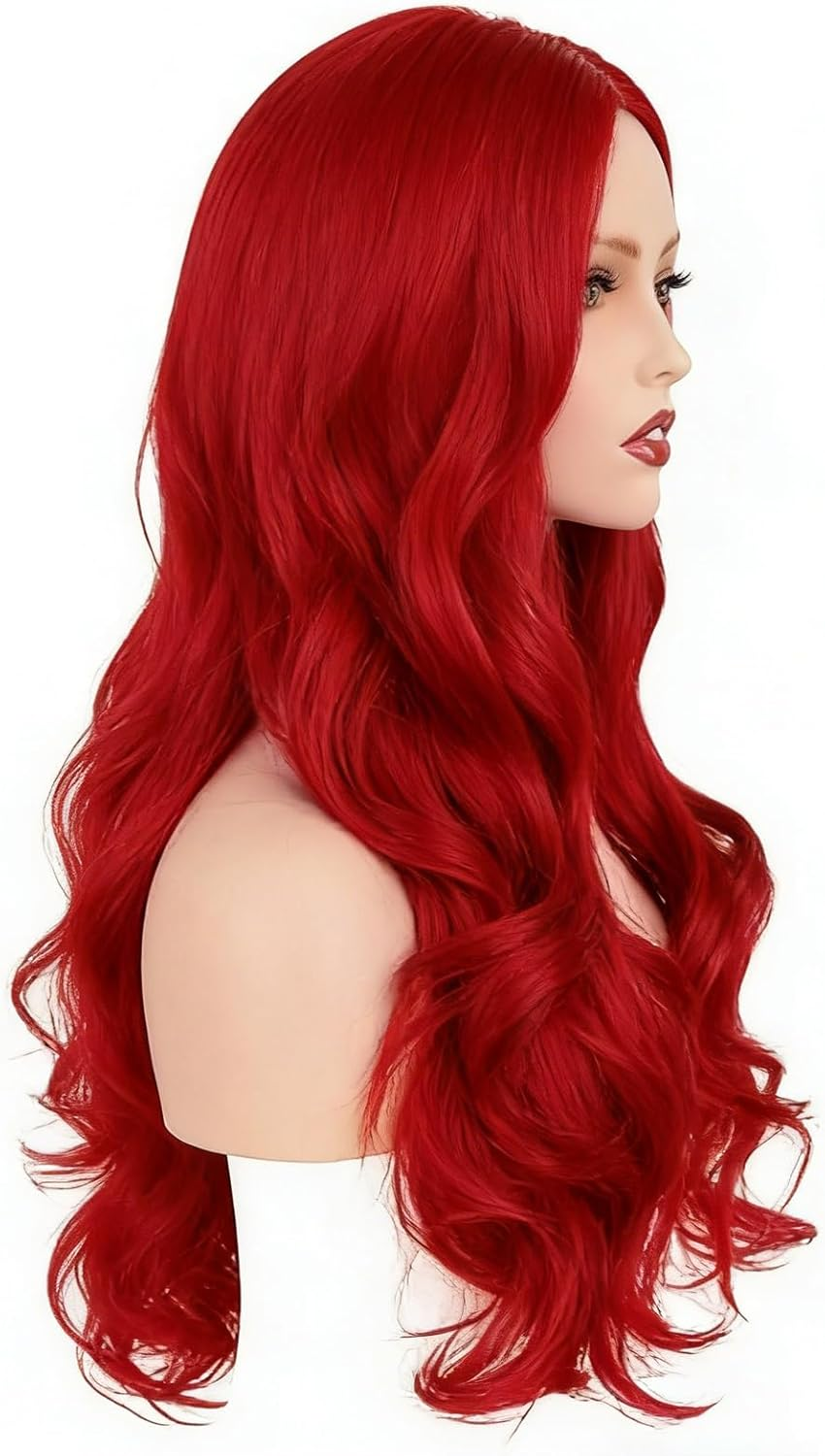 GYHWOFUL Red Wig Women'S Long - 60 Cm Wavy Middle Parting Synthetic Wig Women for Cosplay, Carnival, Halloween, Party & Daily Life, Natural Red Wig for Women image number 5