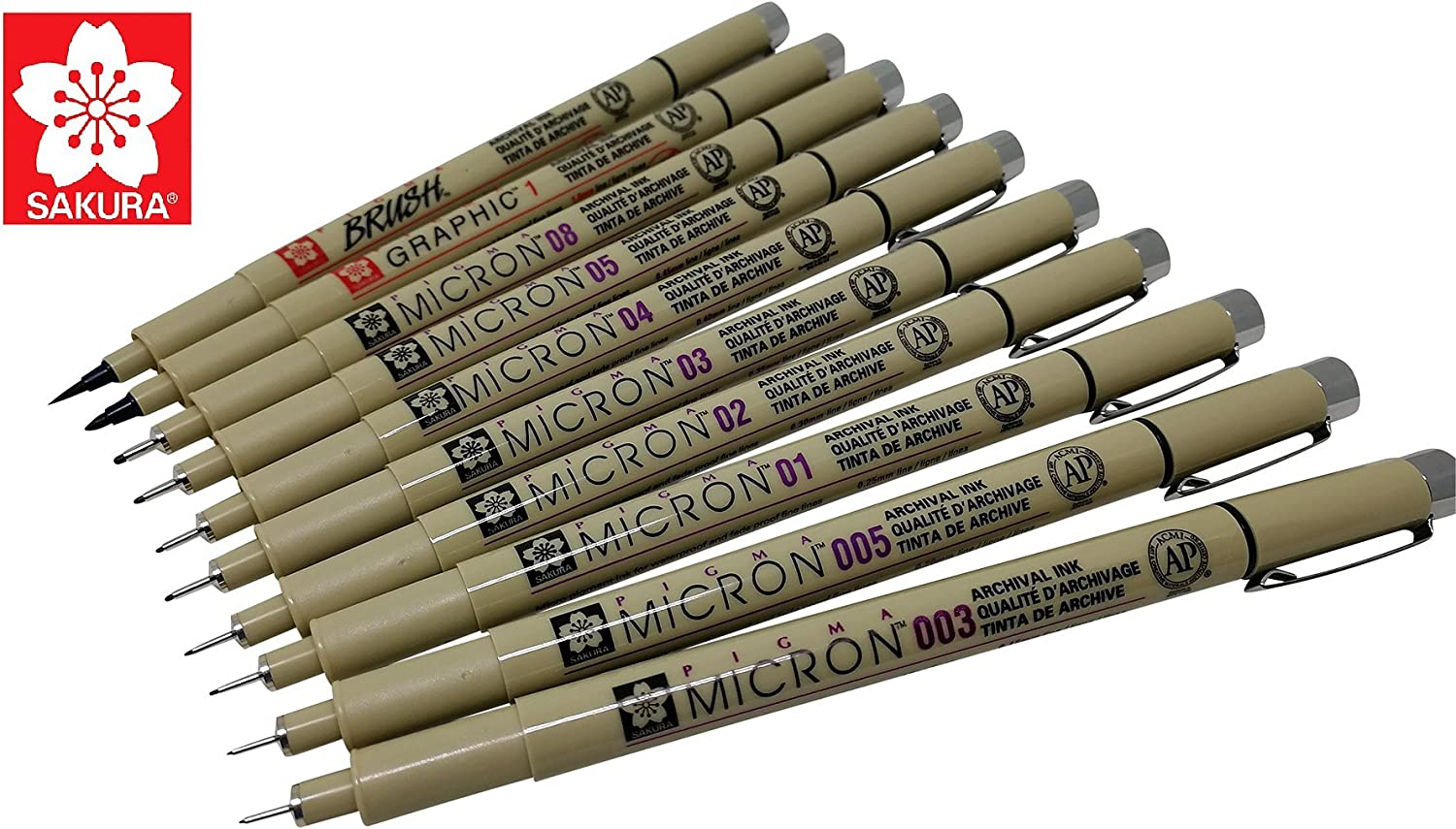Sakura Pigma Micron 10 Fineliner Pens Black Archival Ink Artist Drawing Sketch Pens (003, 005, 01, 02, 03, 04, 05, 08), Graphic 1 & Brush Pen Set image number 5