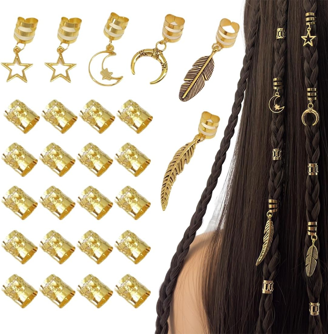 DWFEYOI Adjustable Metal Cuffs, Pack of 26 Dreadlocks Jewellery, Hair Accessories for Braids, Loc Jewellery for Hair, Hair Spirals Clips, Hair Accessories for Dreadlocks for Men, Women, Girls and Boys image number 4