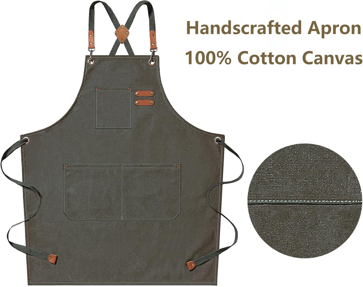 AFUN Chef Aprons for Men Women with Oversized Pockets, 16-Ounce Cotton Canvas Cross Back Heavy Duty Work Apron