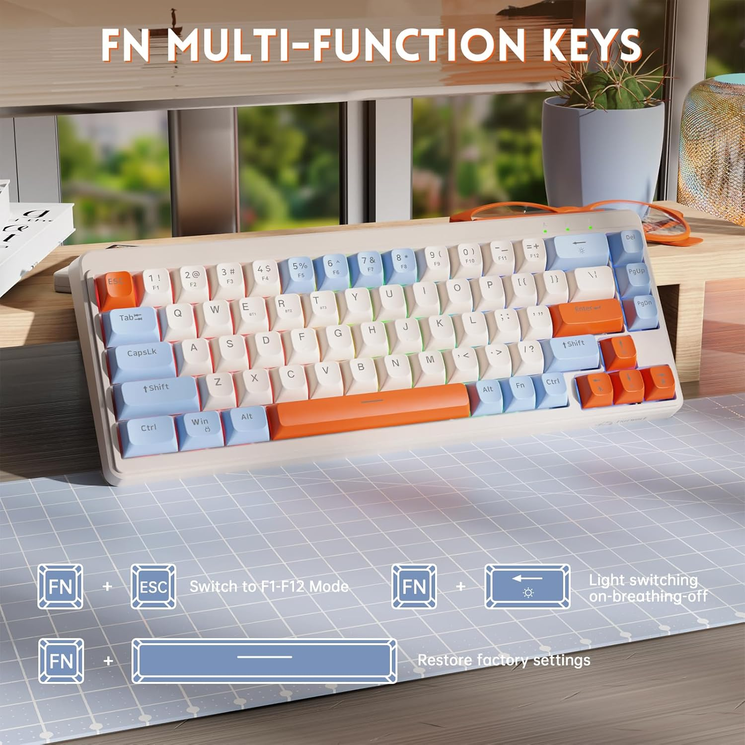 ZIYOU LANG &times;FREEWOLF M68 TKL Wireless Gaming Keyboard, 3-Mode Compact Membrane Keyboard 2.4Ghz/Bt5.1/Usb-C, 19 Keys Anti-Ghosting, 2000Mah Rechargeable - Cranberry image number 5
