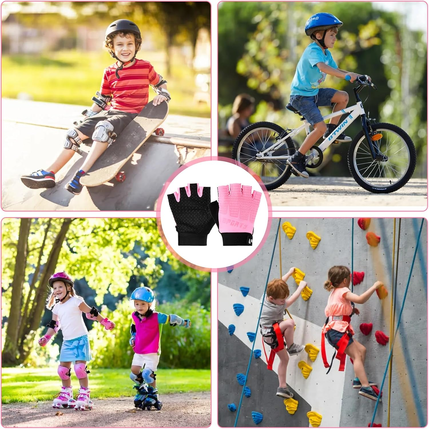 Kids Half Finger Cycling Gloves Mittens Breathable Non-Slip Sports Half Finger Gloves for Children, Shockproof Sports Training Fingerless Gloves for MTB Riding, Gymnastics, Scooters, Skateboard
