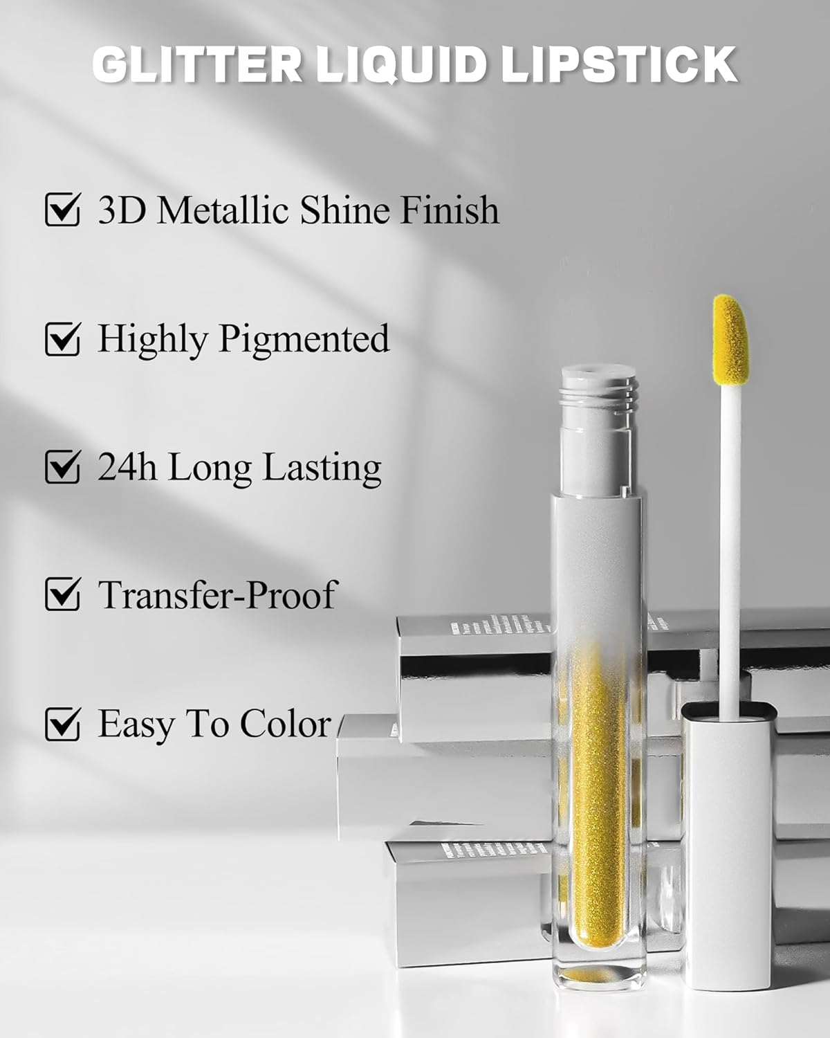 Glitter Lip Gloss Gold Brown, Metallic Shimmer Liquid Lipstick 24 Hours Hold, Waterproof Non-Stick Cup Diamond Glitter Lip Gloss, Highly Pigmented Sparkly Glossy Lipstick Makeup for Women 05 image number 3