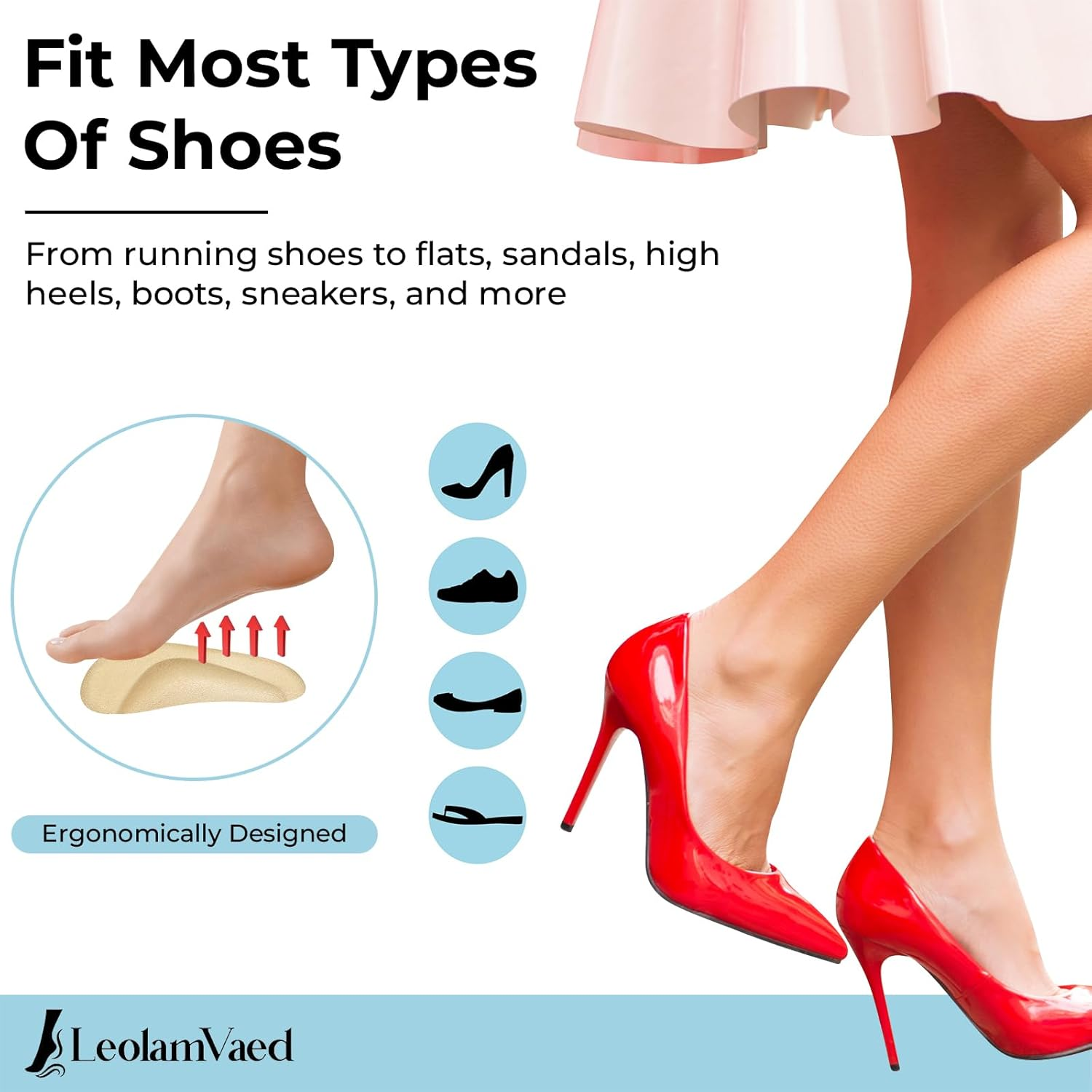 Reusable Arch Support Inserts for Plantar Fasciitis Relief, Self-Adhesive Arch Support Insoles for Flat Feet, Thicken Gel Foot Arch Support Insoles for Women and Men to Relieve Feet Pressure- 5 Pairs image number 5