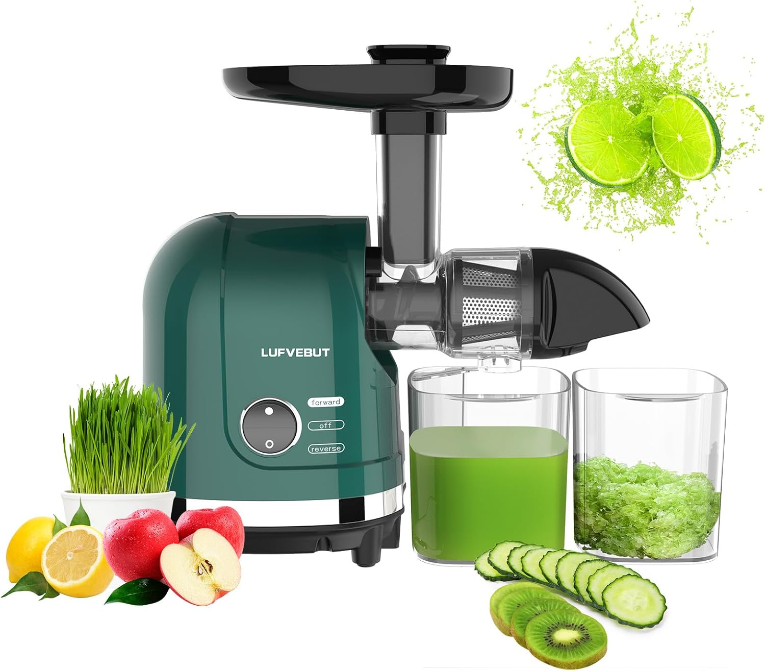 Cold Press Juicer Machines Vegetable Fruit, Slow Masticating Juicer 250W High Juice Yield for Celery, Carrot, Ginger - Easy Clean, Bpa-Free, Soft/Hard/Reverse Function, 15-Year Motor Warranty