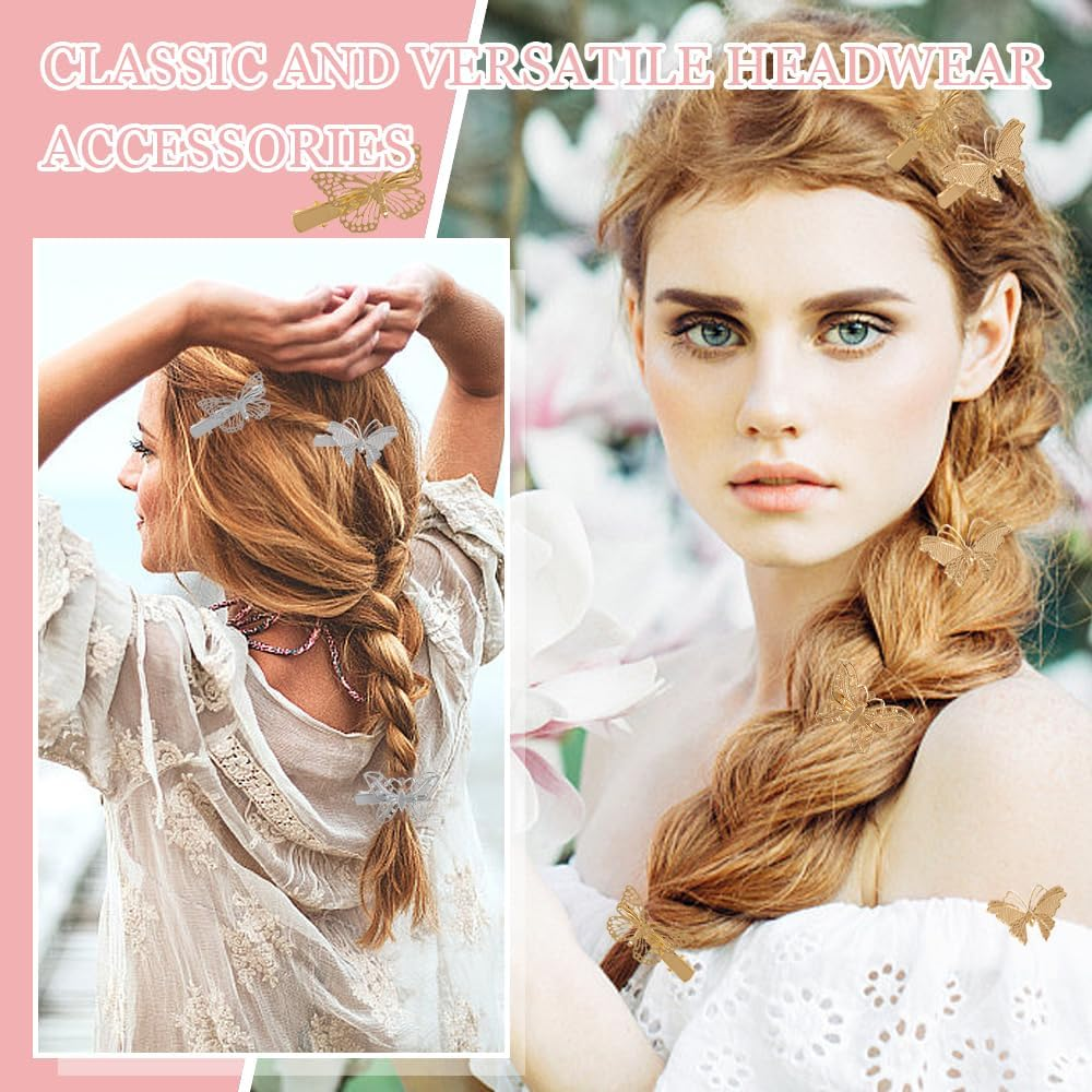 TRKETK 12 Pcs Butterfly Hair Clips Elegant Metal Butterfly Hair Clip Cute Side Hairpins Classic and Versatile Headwear Accessories Suitable for Girls Ladies Party Wedding Decoration (2 Colors) image number 3