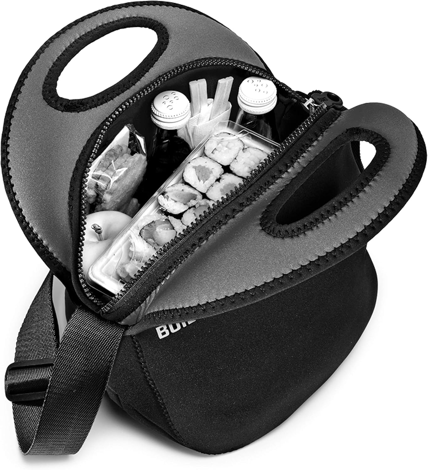 BUILT NY Spicy Relish Neoprene Lunch Bag with Adjustable Crossbody Strap, Black image number 4