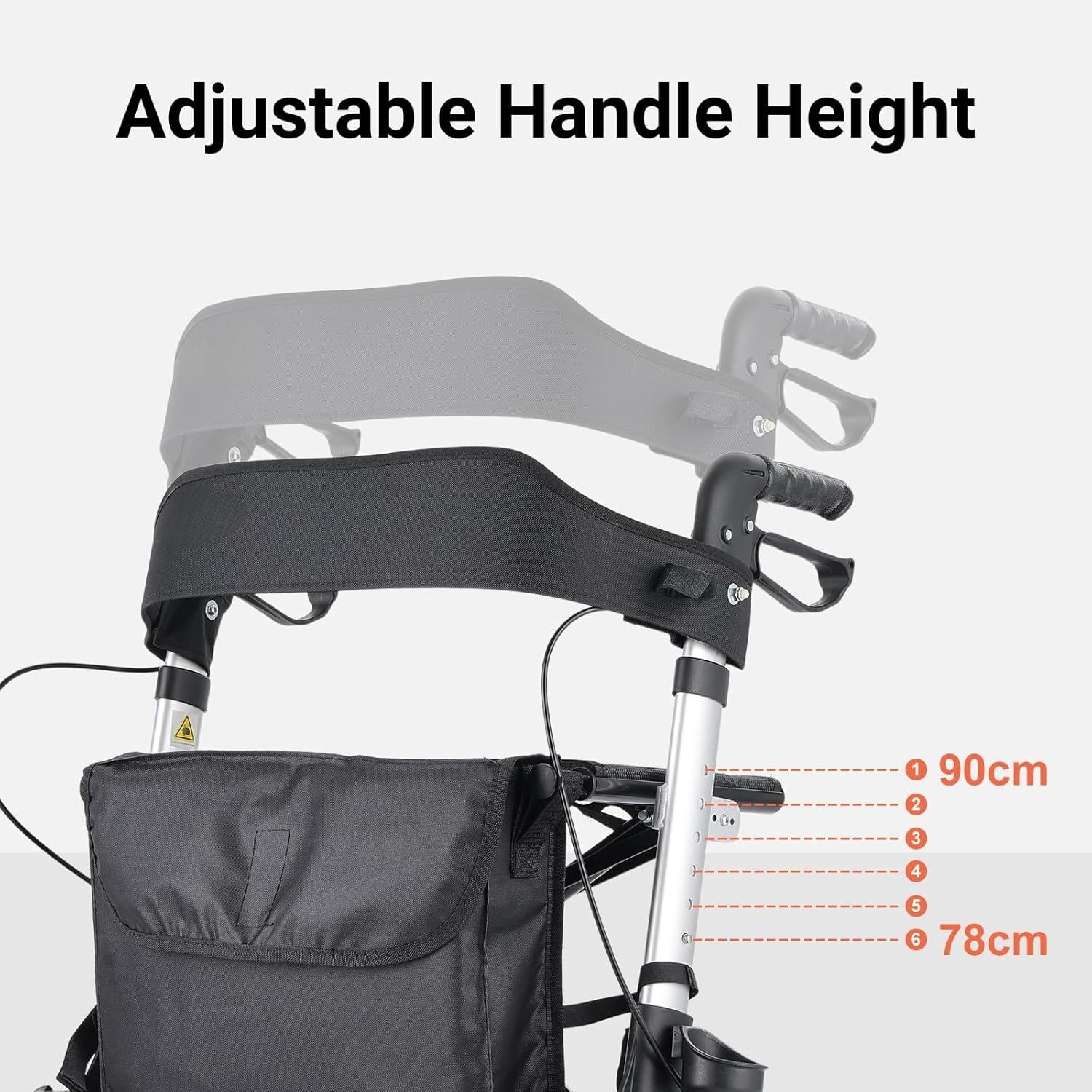 Rollator Walker, Upright Rollator Walker, Aluminum Lightweight Folding Height Adjustable Fit Elderly 4 Wheel and Removable Back Support image number 1