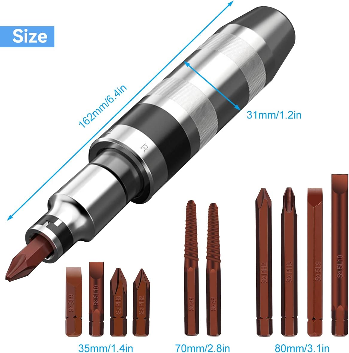 12 PCS Manual Impact Driver, S2 Alloy Steel Impact Driver Bit Set, Broken Bolt Extractor Set, Rust Screw Extractor, Impact Screwdriver for Dismantling the Old Screws (12PCS) image number 6