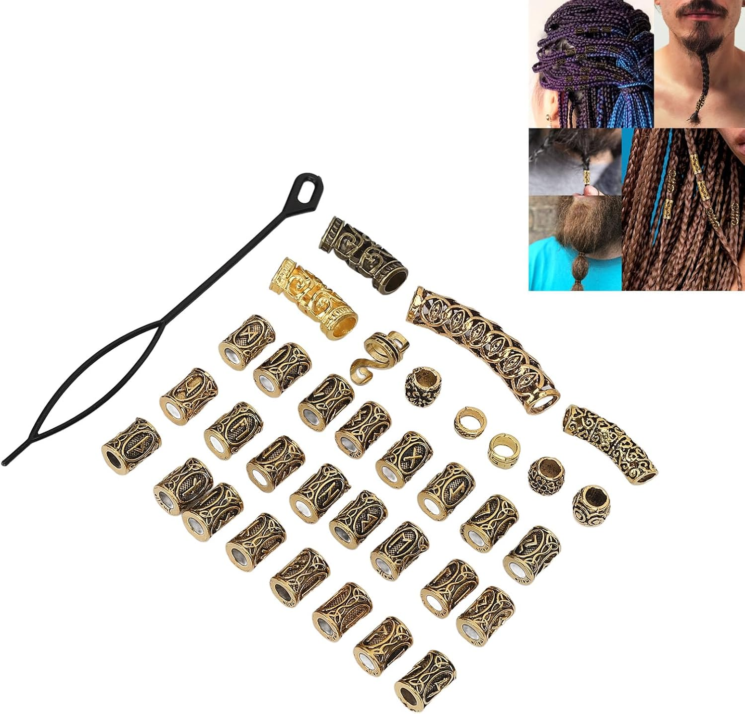 Hair Jewelry Rings, Dreadlocks Bead Decoration, 110 Pcs Adjustable Braids Rings Cuffs Jewelry, Alloy, for Hair Braiding Jewelry Coils, Wedding, Parties, Film Exhibitions image number 6