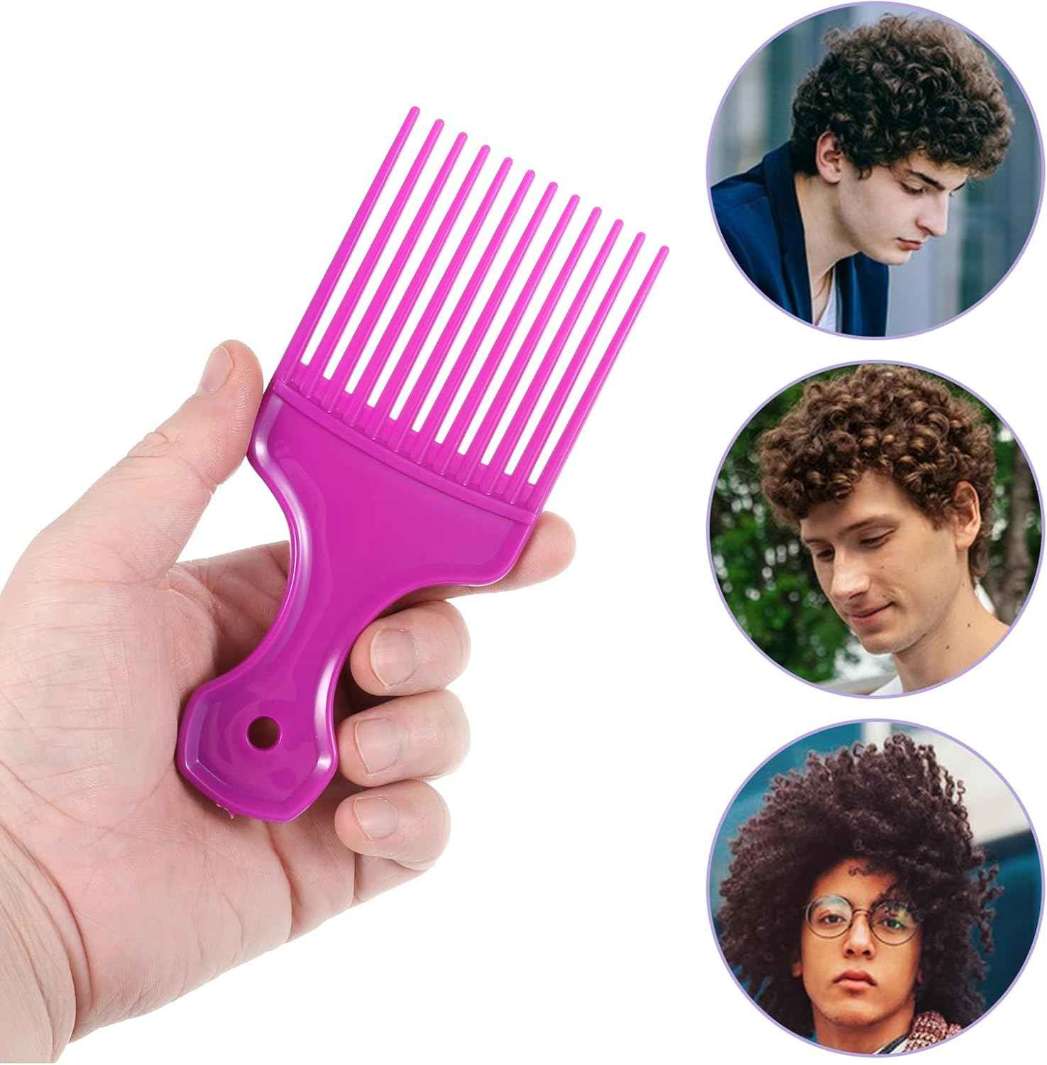 Hair Picks for Women, 2 Pcs Wide Tooth Afro Pick Plastic Pick Comb Hairdressing Styling Tool for Women and Men Curly Hair Detangling (Black, Purple)