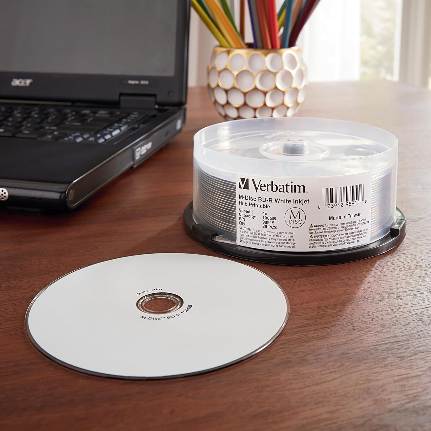 Verbatim M DISC BDXL 100GB 4X White Inkjet Hub Printable - 25Pk Spindle (98915) image number 2
