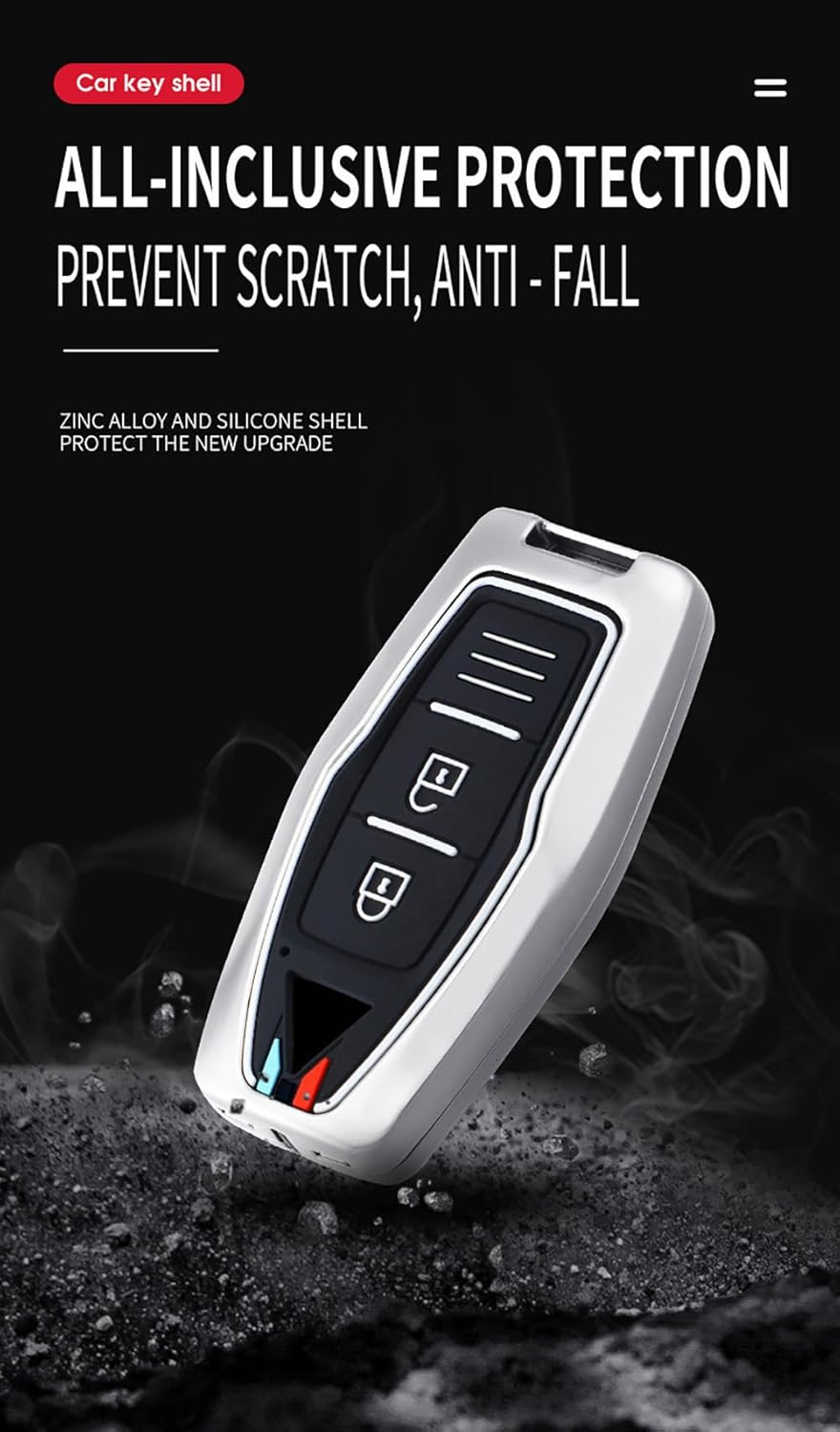 Ontto Metal Car Key Fob Cover Fit for Mitsubishi Outlander 2022 2023 Smart Key Case Keyring Silicone Key Shell Holder Bag Keychain Protection Accessories Black B