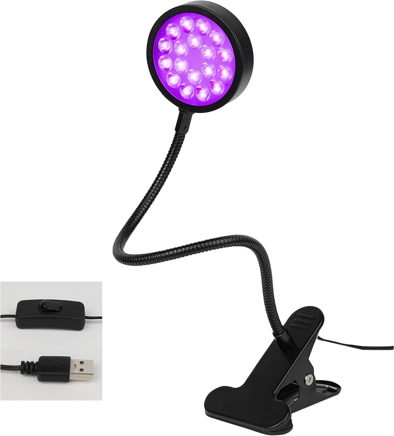 UV Black Light Curing Lamp - Gooseneck UV Light for Resin Curing, USB 1.5M 5W Black Lights with Clamp, Wavelength 395Nm, Bendable Blacklight with Clip Perfect for Nail Polish, UV Glue Curing image number 3