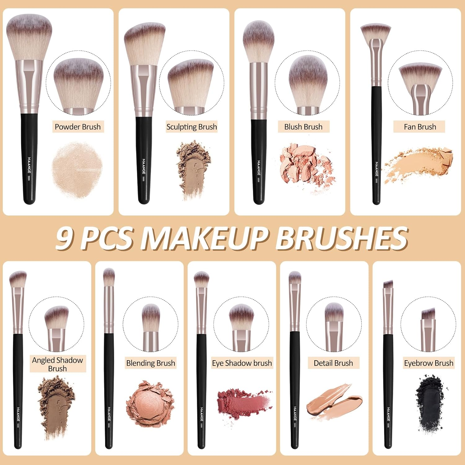 Makeup Brushes 11 Pcs Easy-Taken Travel Makeup Brush Set Foundation Eye Shadows Blush Face Powder Concealer Mini Make up Brushes with Case（Black Gold） image number 3