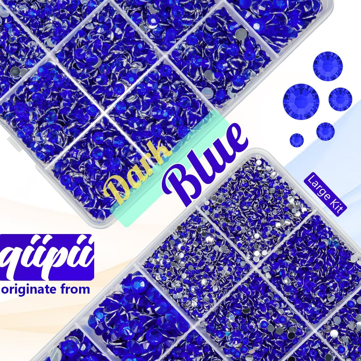 Qiipii Dark Blue Crystal Resin Rhinestones W B7000 Glue for Bedazzling Crafting 2Mm-6Mm Sapphire Flatback Stones Diamonds Crystals Gems Bedazzler Kit for Nails Face Eyes Makeup Tumblers Bottles Crafts