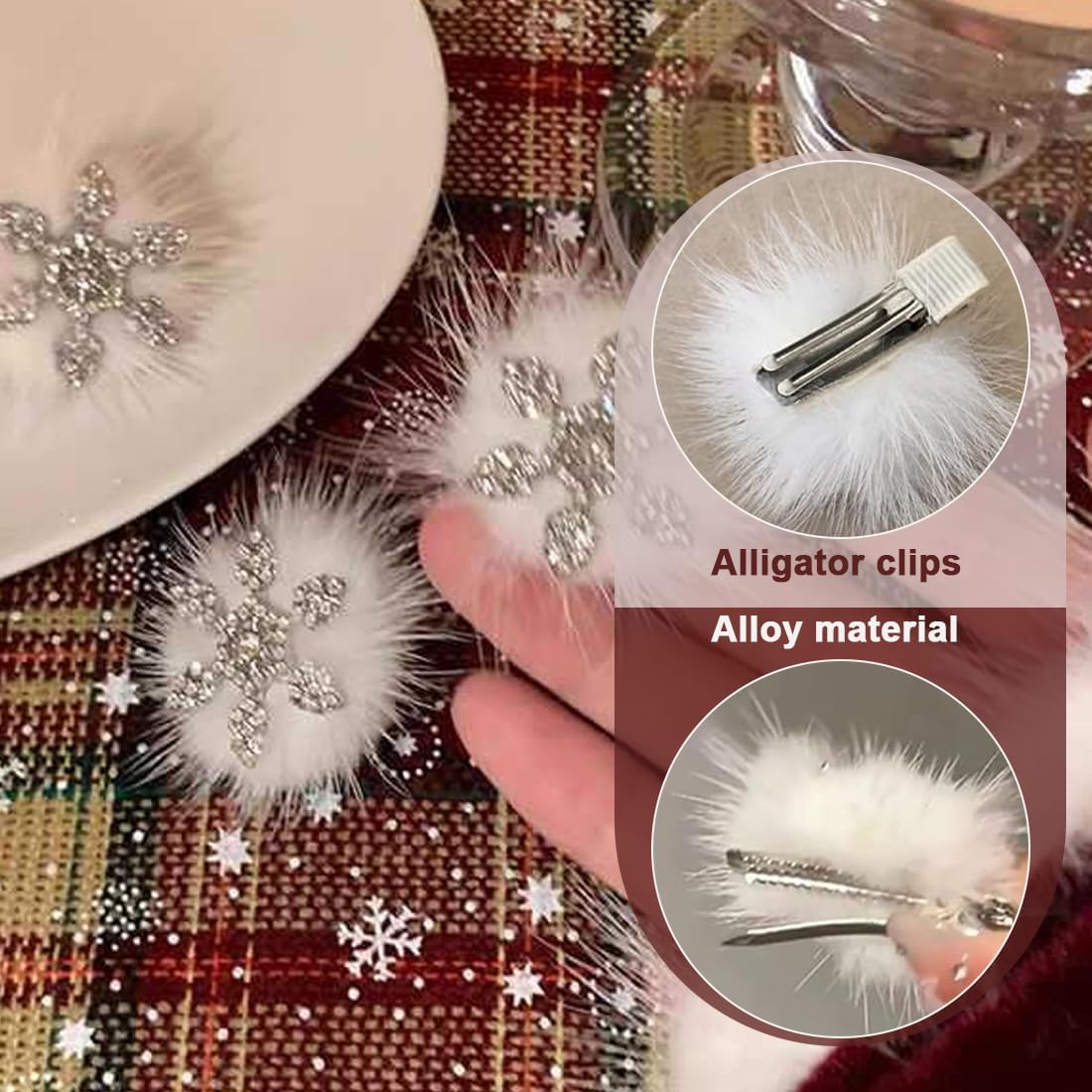 Pack of 8 Valentine'S Day Snowflakes Hair Clips Shiny Rhinestone Alloy Snowflake Hair Clips Set, Crystal Hair Pins for Women Girls Wedding Christmas image number 4