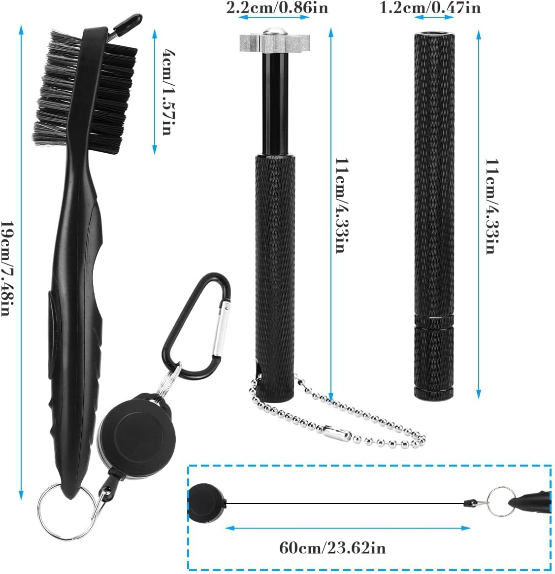 1 Retractable Double-Sided Golf Club Brush and 2 Golf Club Groove Sharpener for U & V-Grooves, Portable Golf Brush Tool Kits for All Golf Irons image number 3