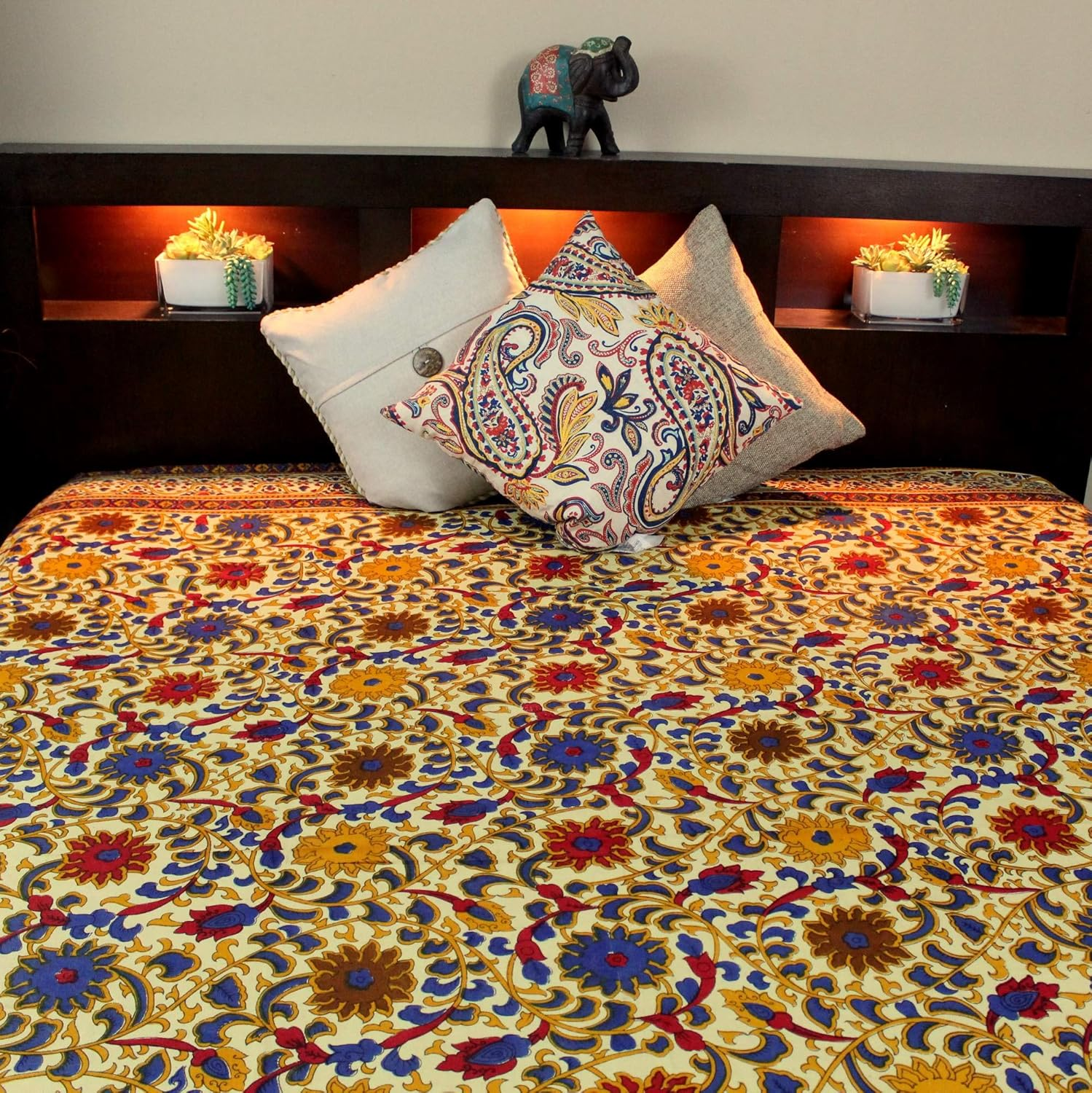 Indian Bedspread ? Cotton Sunflower Print image number 4
