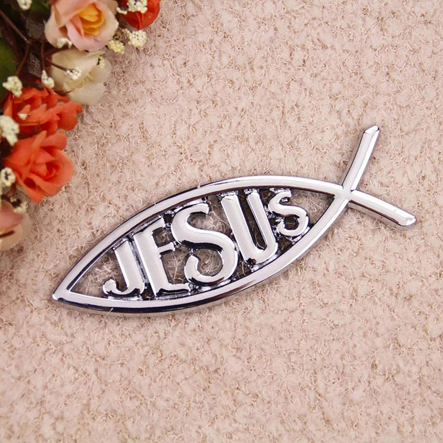 2Pcs Jesus Fish Decal Sticker Silver,3D Car Chrome Decal Emblem Sticker Religious God for Jesus Christian Fish Symbol image number 5