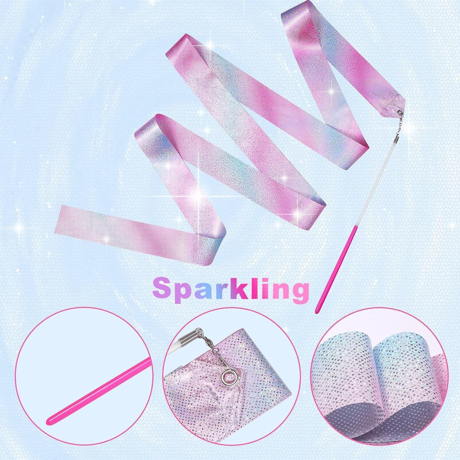 Dance Ribbons Streamers, 2Pcs Rainbow Streamers Rhythmic Gymnastics Ribbon, Baton Twirling Wands,Dance Ribbon Long Ribbon Streamers Gymnastics Streamers,Dance Ribbon Long Ribbon Streamers for Dance