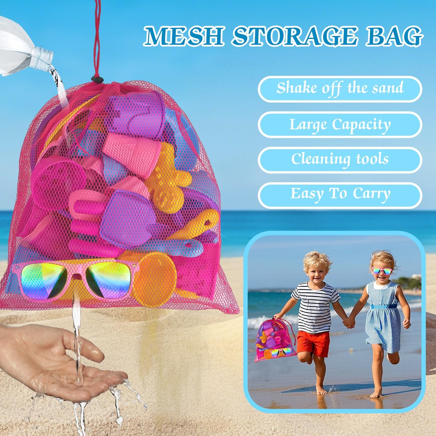31PCS Beach Toys, Sandbox Toys with Collapsible Sand Bucket, Shovel Set, Ice Cream Cake Molds,Mesh Bag, Summer Water Poor Sea Outdoor Play Travel Toys for Kids Toddlers Boys Girls image number 6