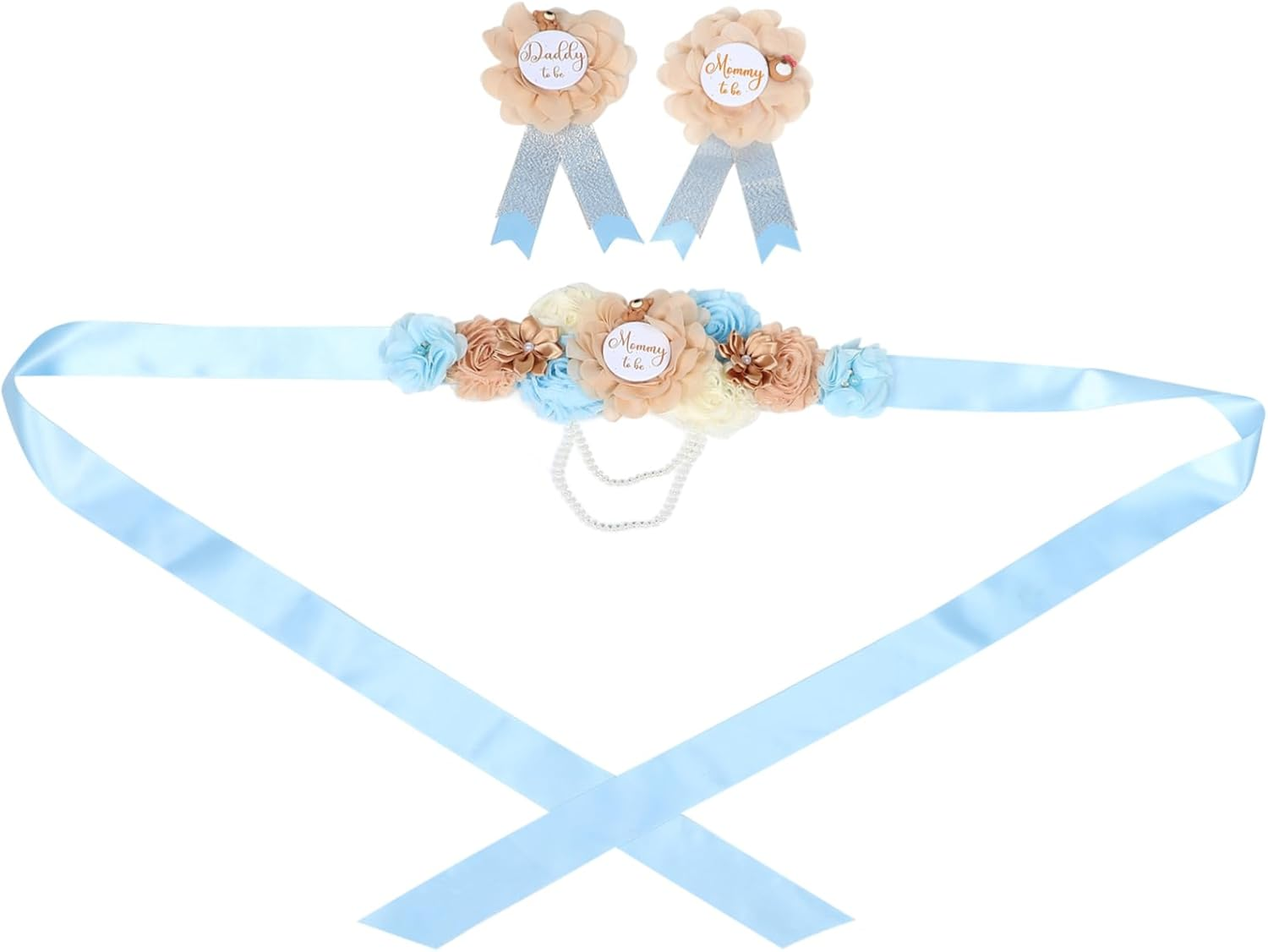 Kisangel Set Maternity Sash and Pins Set Mom Sash with Handmade Corsage for Showers Pregnancy Celebrations and Special Events Fit for Expectant Parents image number 1