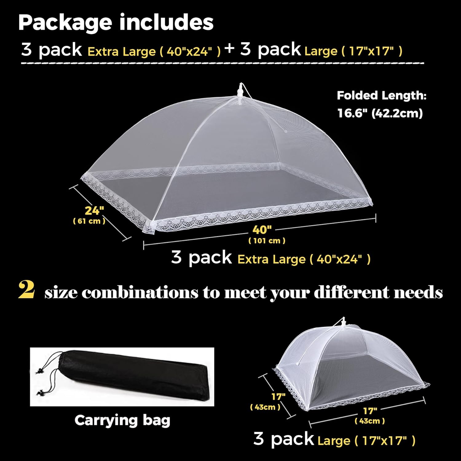 Food Covers for Outside,3 Extra Large 40"X24" and 3 Pack Large 17"X17" Pop-Up Mesh Food Tent Food Cover for outside BBQ Camping Picnic Party Accessories Keep Out Fly Bug Mosquito image number 4