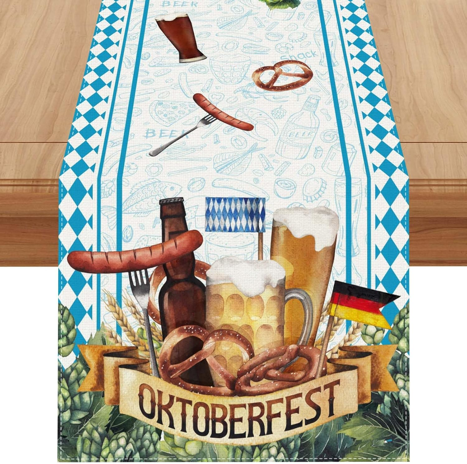 Linen Oktoberfest Table Runner 72 Inches Long Octoberfest Tablecloth German Bavarian Octoberfest Beer Party Decorations and Supplie for Home image number 3