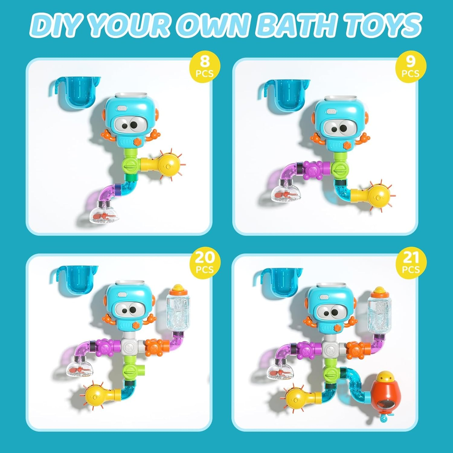 Bath Toys for Kids Ages 3-8, DIY Assembly Water Pipe Building Kit, Interactive Water Toy for Toddlers 3-8, Educational STEM Learning Boys and Girls image number 1