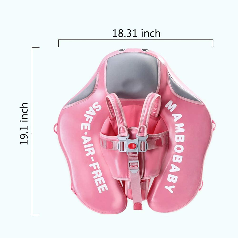 HECCEI Add Tail Newest Mambobaby Baby Swim Float with Canopy Solid Pool Infant Swim Trainer Swimming Training Lying Air Free Water Floats Non-Inflatable Waist Swim Ring for Toddlers (Flamingo) image number 1