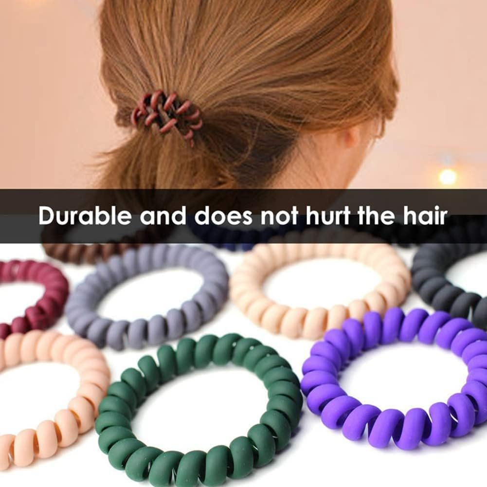 SHTGOI Pack of 10 Spiral Hair Bobbles Elastic Phone Cable Hair Bands Spiral Hair Bands Ponytail Holder Traceless Hair Rings Hair Ring Hair Accessories for Women and Girls Army Green image number 5
