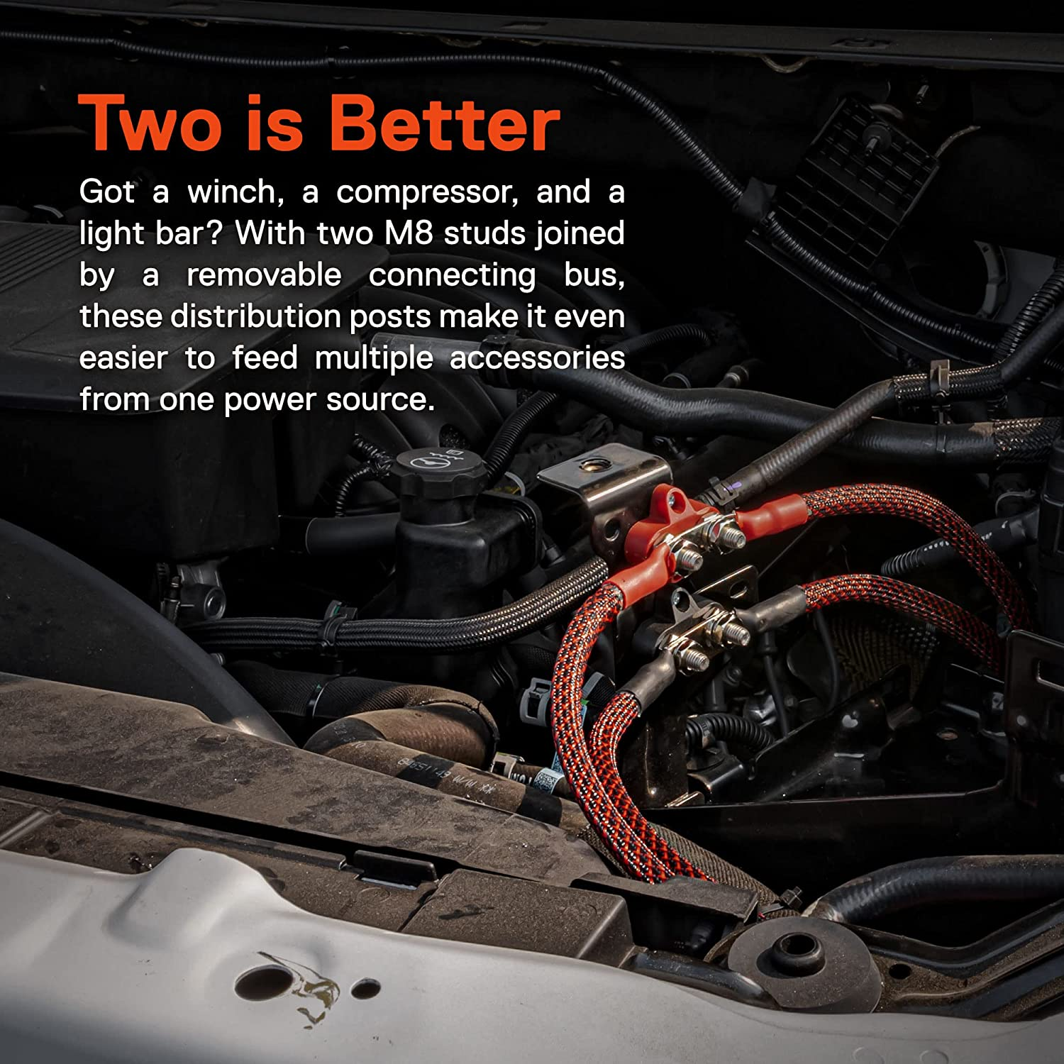 Battery Power Distribution Terminal Block Set [M8 Dual Studs W/Bus Bar] [Max 48V DC 80 Amp] Positive/Ground Insulated Junction Post for Auto Marine Car Trailer RV Boat - Black + Red image number 2