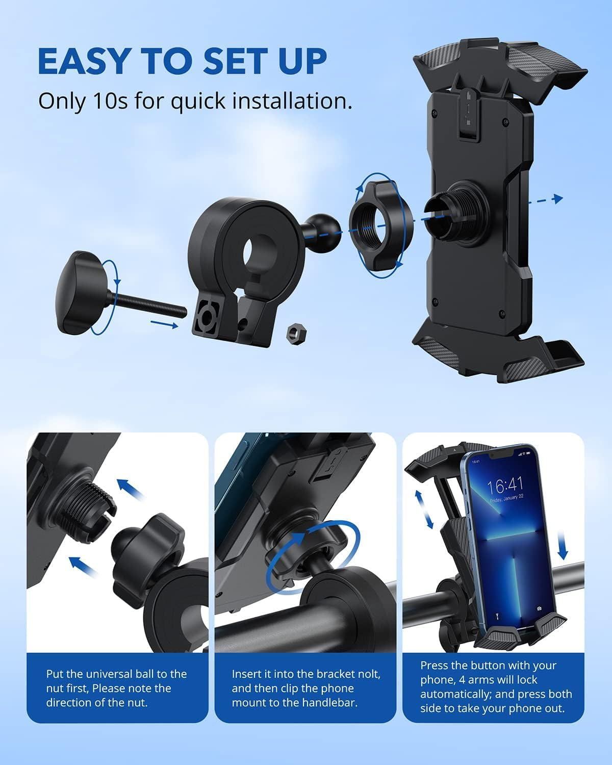 Ecomoonbyter Universal Bike Phone Holder, Adjustable Cell Phone Mount for 4.7-6.8" Phones, Compatible with Iphone/Galaxy/Pixel and More image number 5
