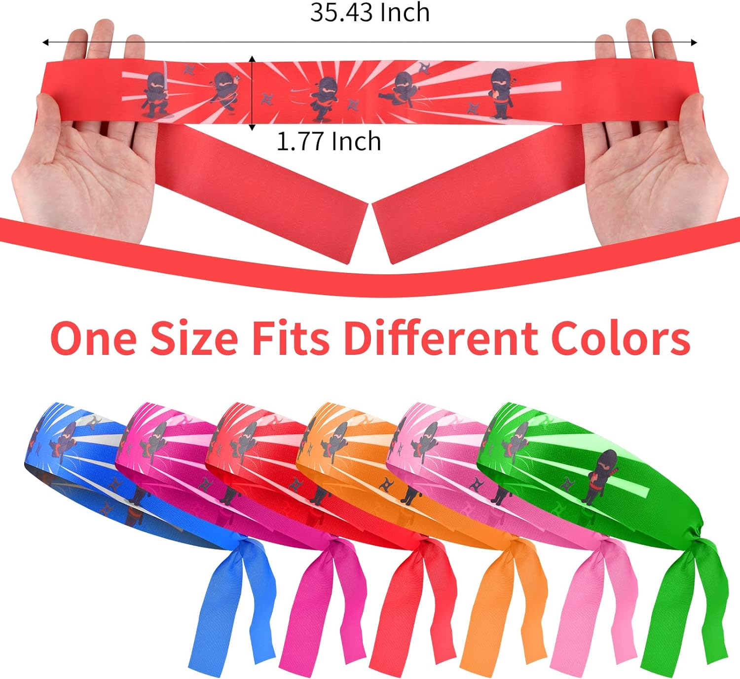 DOSTATNI 24 Pieces Ninja Headbands Karate Headband Red Ninja Warrior Headbands Ninja Party Favors for Ninja Party Decorations Ninja Birthday Theme Party Supplies Rainbow image number 2