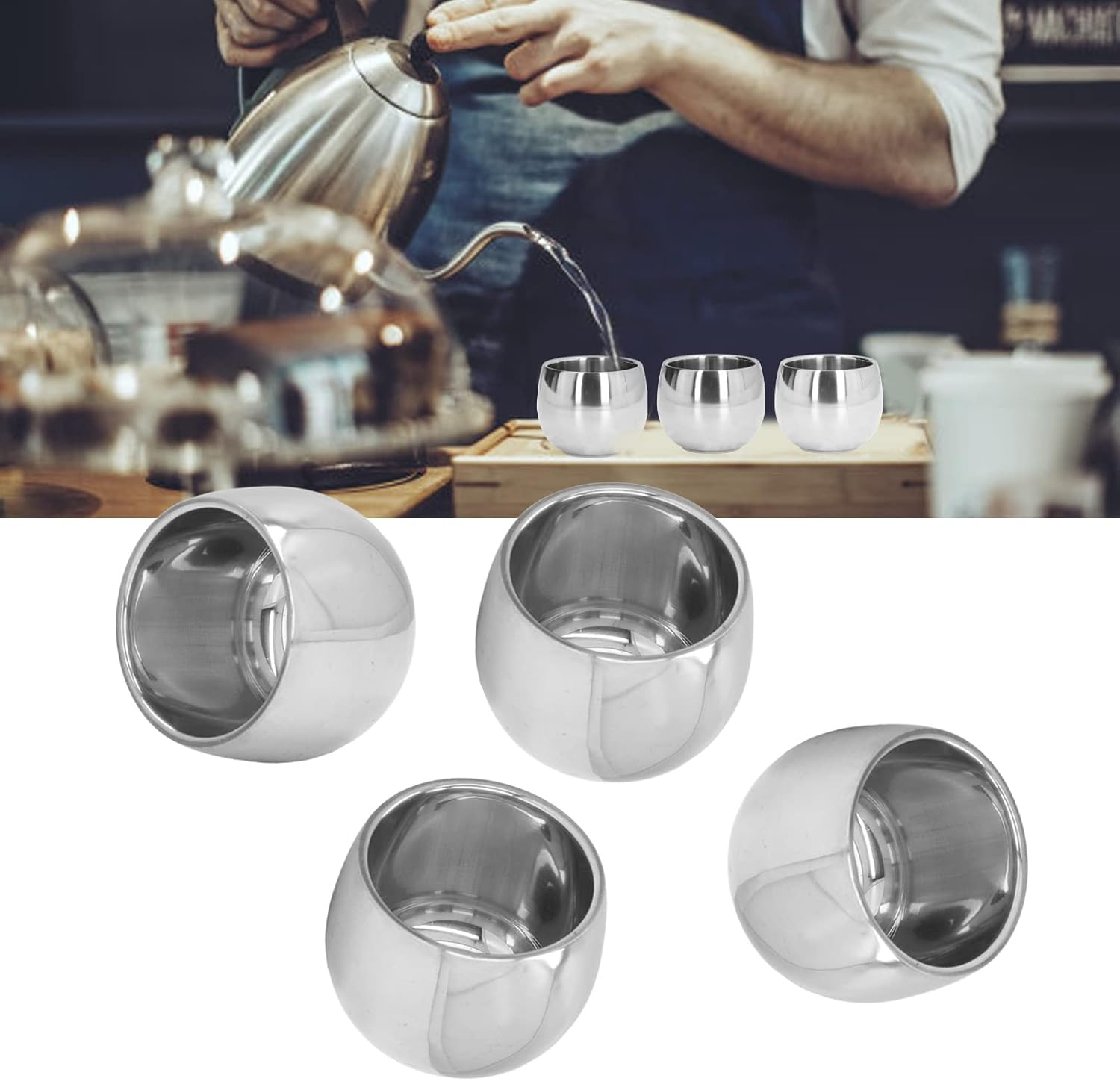 4Pcs Coffee Mug, 150Ml Stainless Steel Camping Mugs Outdoors Drinking Cup Picnic Mug, Double Layer Insulated Cups for Outdoor Camping Travel Hiking Beach Picnic image number 1