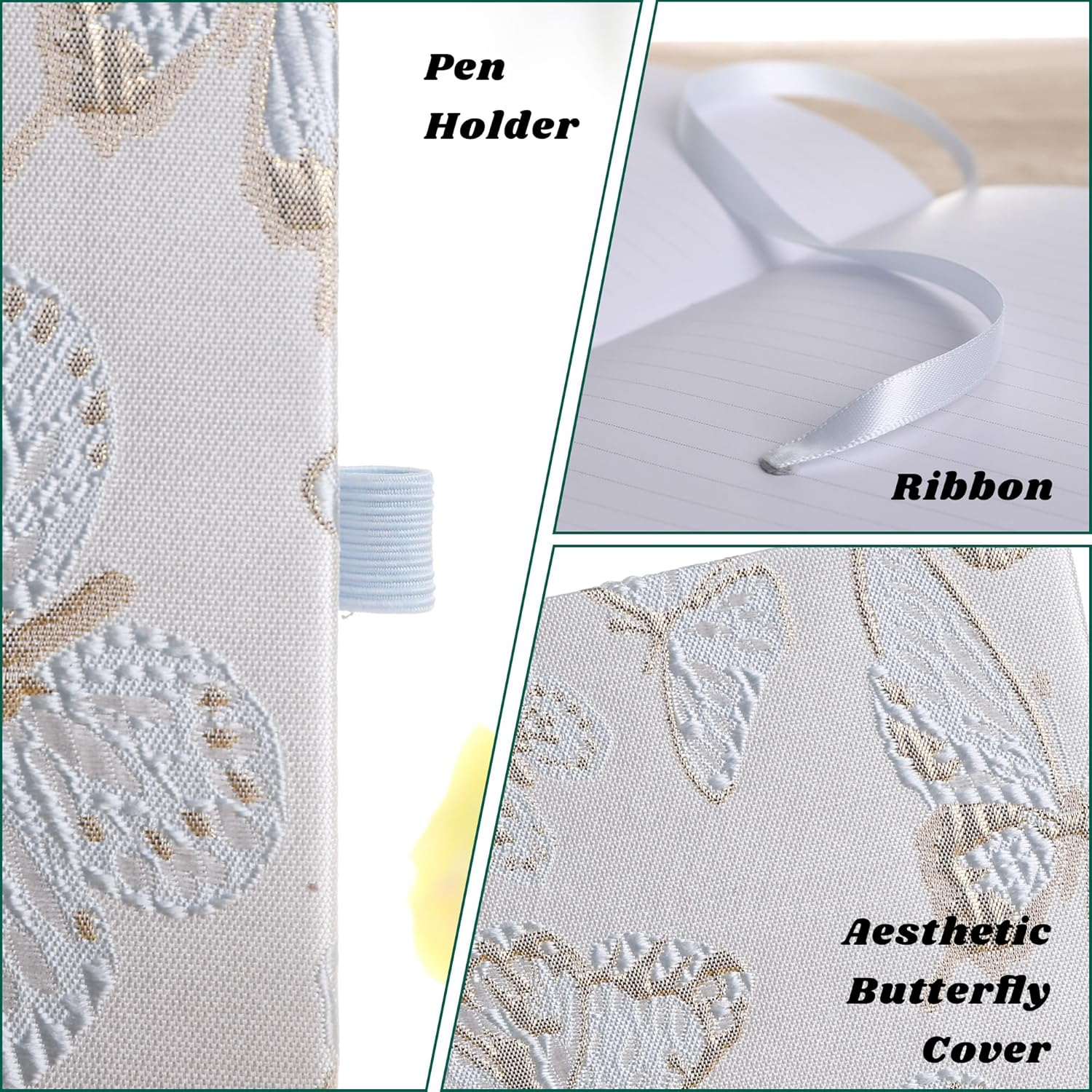 TIEFOSSI A5 Embroidered Fabric Journal for Women Men, College Ruled Journals for Writing, Butterfly Hardcover Notebooks for Work Business Home School - Blue image number 6