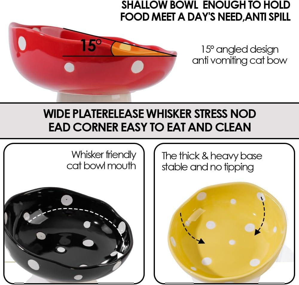 Ceramic Elevated Cat Bowls, Tilted Raised Pet Dish anti Vomit Kitten Bowl for Indoor Cats, Whisker Friendly Pet Food and Water Bowl for Kitten, Cat, Puppies, Dishwasher Safe (Red) - Red image number 2