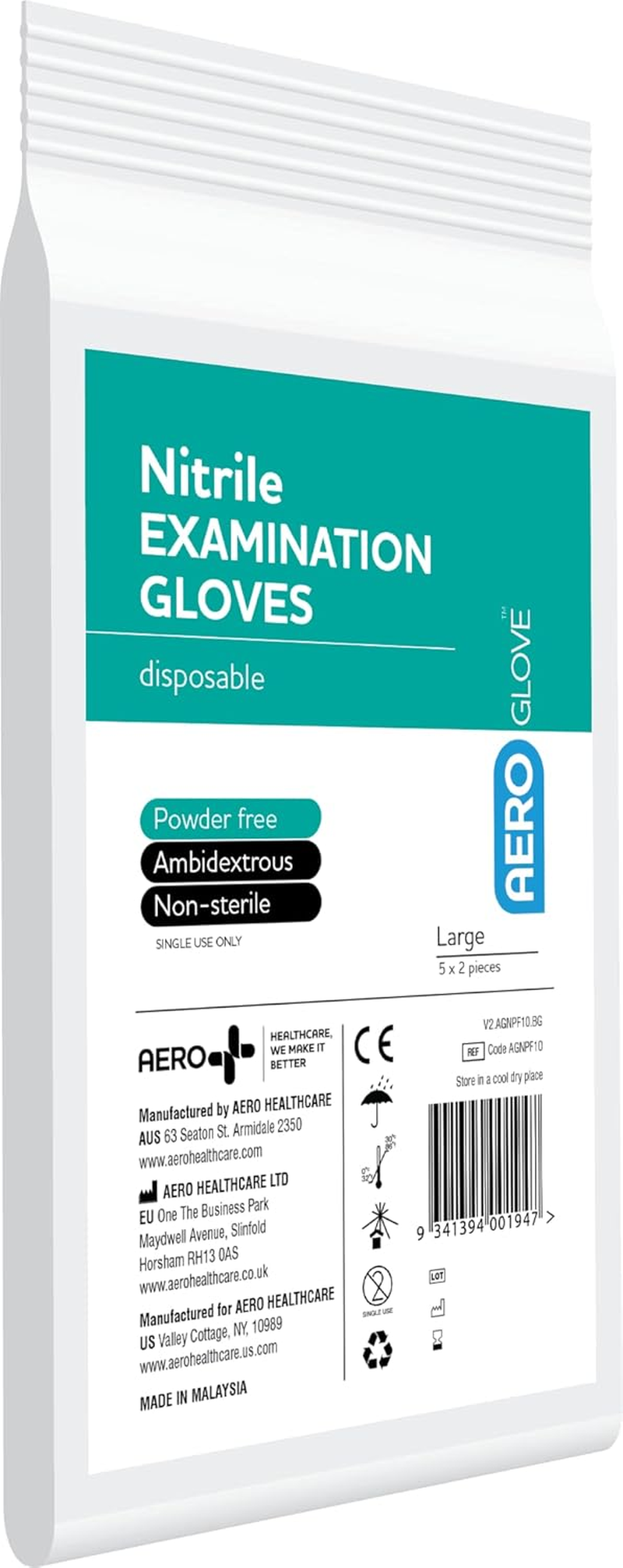 Aeroglove Large Nitrile Powder-Free Gloves Bag/10