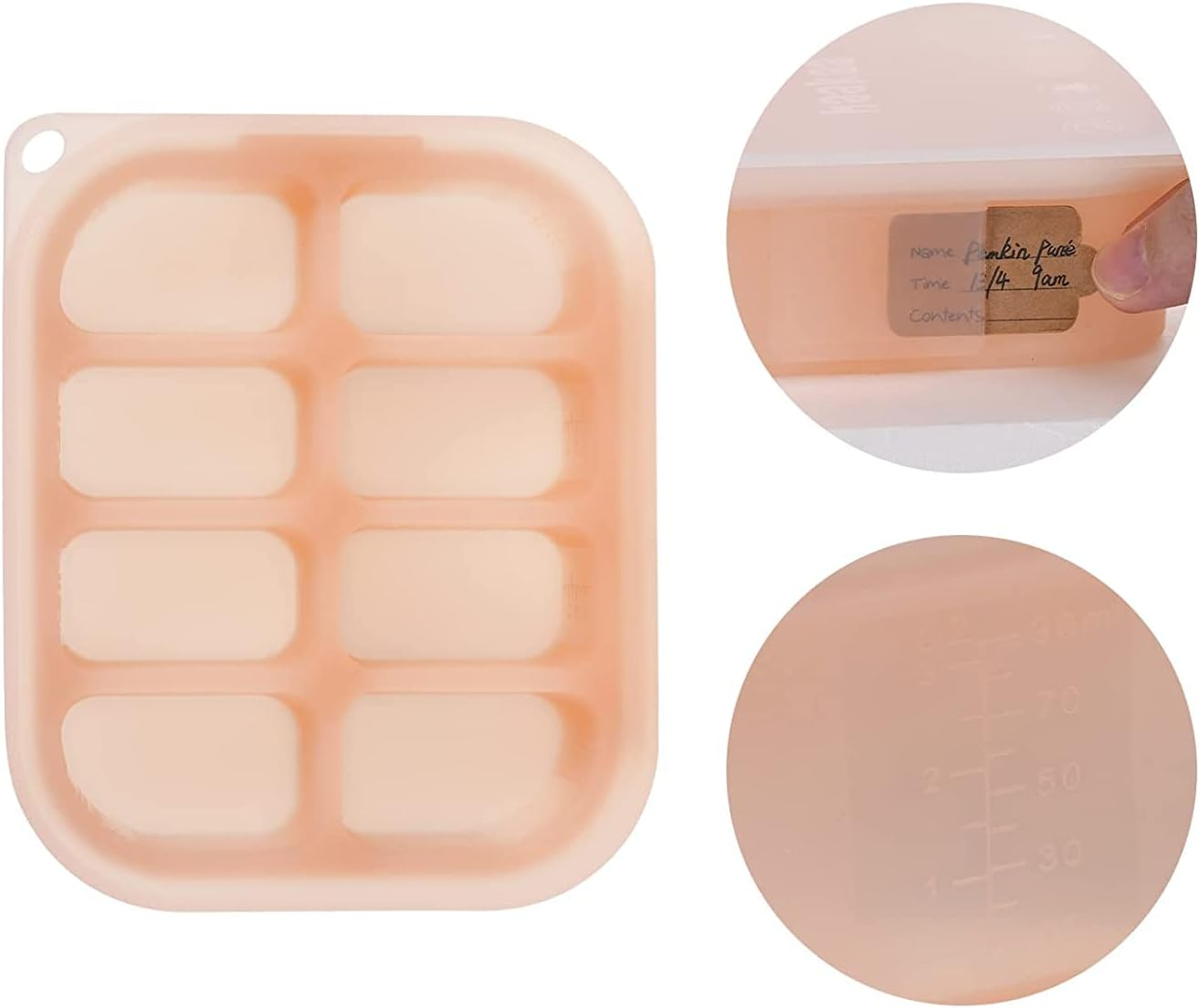 Haakaa Silicone Freezer Tray,Ice Cube Trays with Lid,Perfect for Baby Food and Breast Milk Freezer, Vegetable & Fruit Purees,8 X 1.4 Oz, Blush - Pea Green image number 3