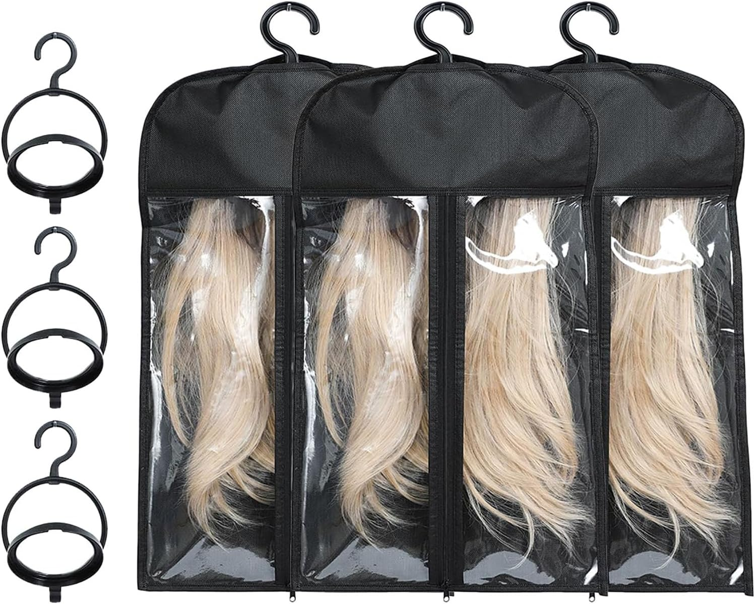 Wig Stand Dust-Proof Tangle-Proof Portable Transparent Wig Holder, Ideal for Safe Storage and Display of Wigs. Keep Your Accessories Tidy, Tangle-Free and Protected from Dust. Perfect for Travelling and Home Use. (Black)