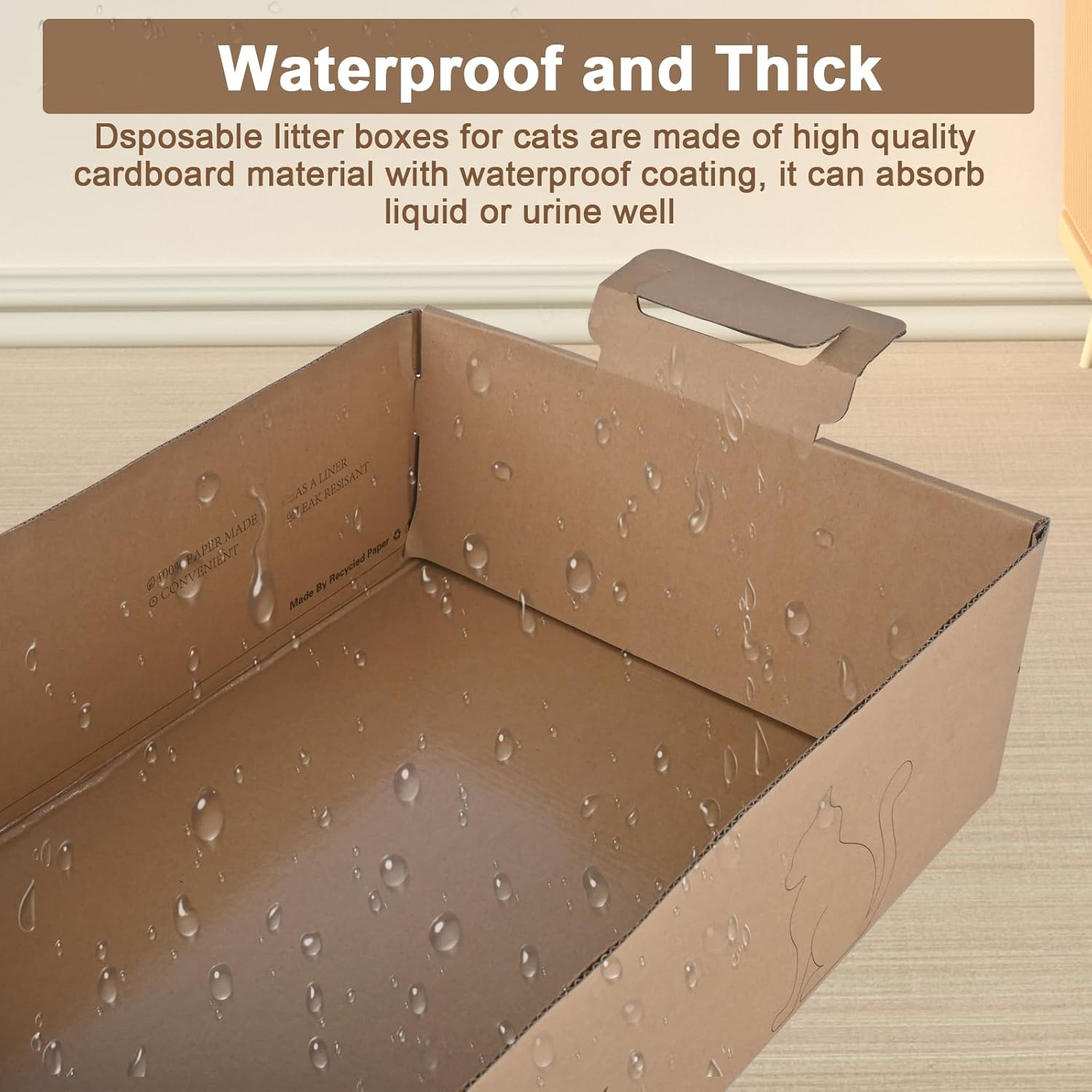 2 Pack Disposable Litter Boxes for Cats, 17.4" X 12.3" X5.4" Large Cardboard Cat Litter Box, Extra Thick Portable Travel Litter Box for Cats, Foldable, Waterproof, Leak Resistant (L, Count, 2) image number 2