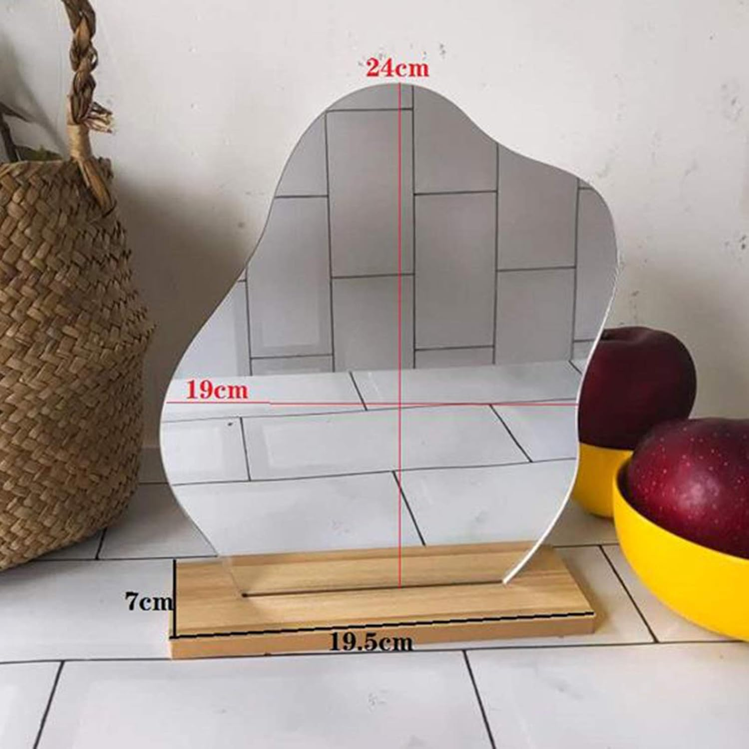 F Fityle Irregular Acrylic Makeup Mirror Korean Ins Style Simple Mirror with Wooden Base Vanity Mirror Desktop Beauty Mirror Shooting Props - 24X19Cm image number 2