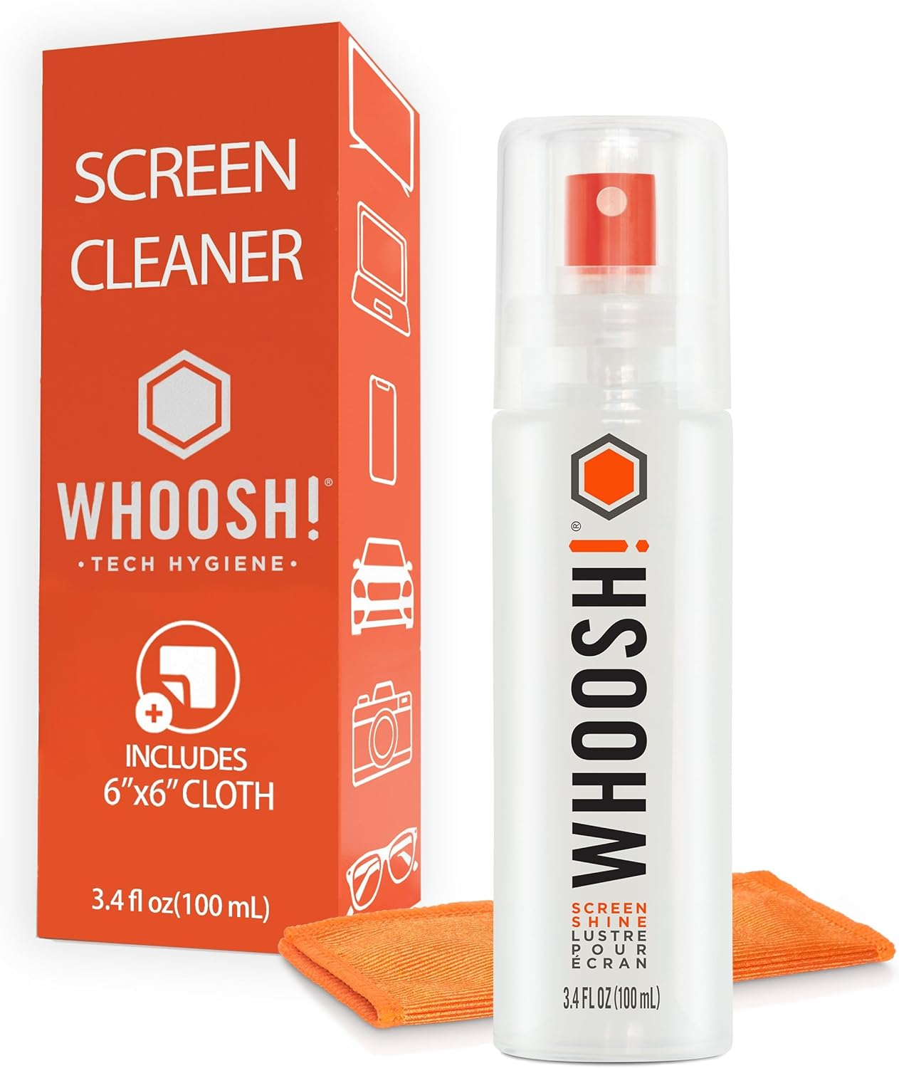 WHOOSH! Screen Shine Go XL Laptop Screen Cleaner - 100 Ml Sleek Bottle with Microfiber Cloth - Powerful, Streak-Free Cleaning for Monitor, Macbook, Phone, Glasses, Car Screen Cleaner image number 3