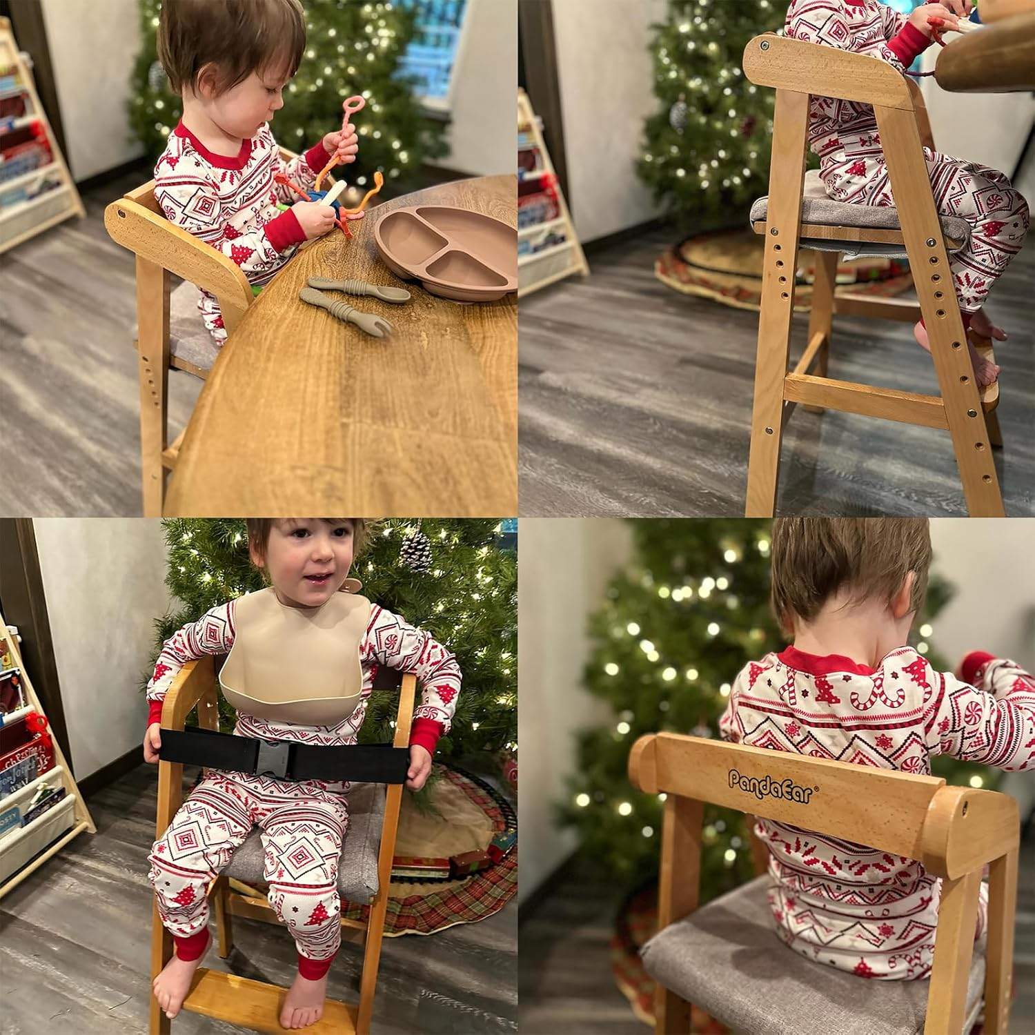 Pandaear Wooden High Chair for Toddlers, Adjustable Child Highchair Feeding Chair with Removable Cushion & Steps for Kids Dining, Eating, Studying - Walnut image number 6