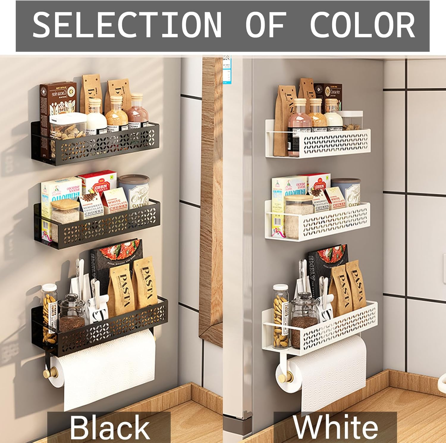 Janxin Spice Rack, Magnetic Spice Rack, No Drilling, Spice Rack, Kitchen Shelf No Drilling, with Paper Towel Holder, Suitable for Kitchen Organisation and Fridge (Black) image number 5